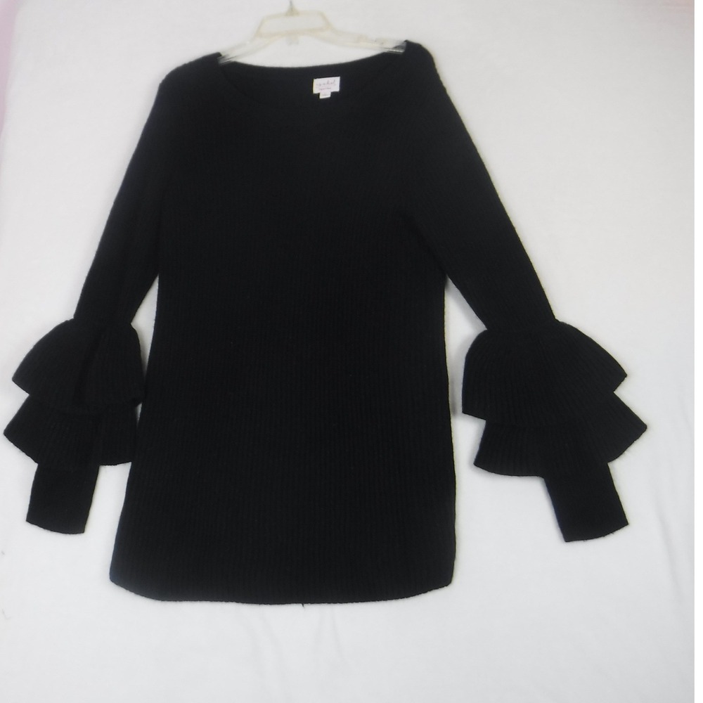 Isabel Maternity Black‎ Ribbed Sweater Dress Ruffle Sleeve Size L